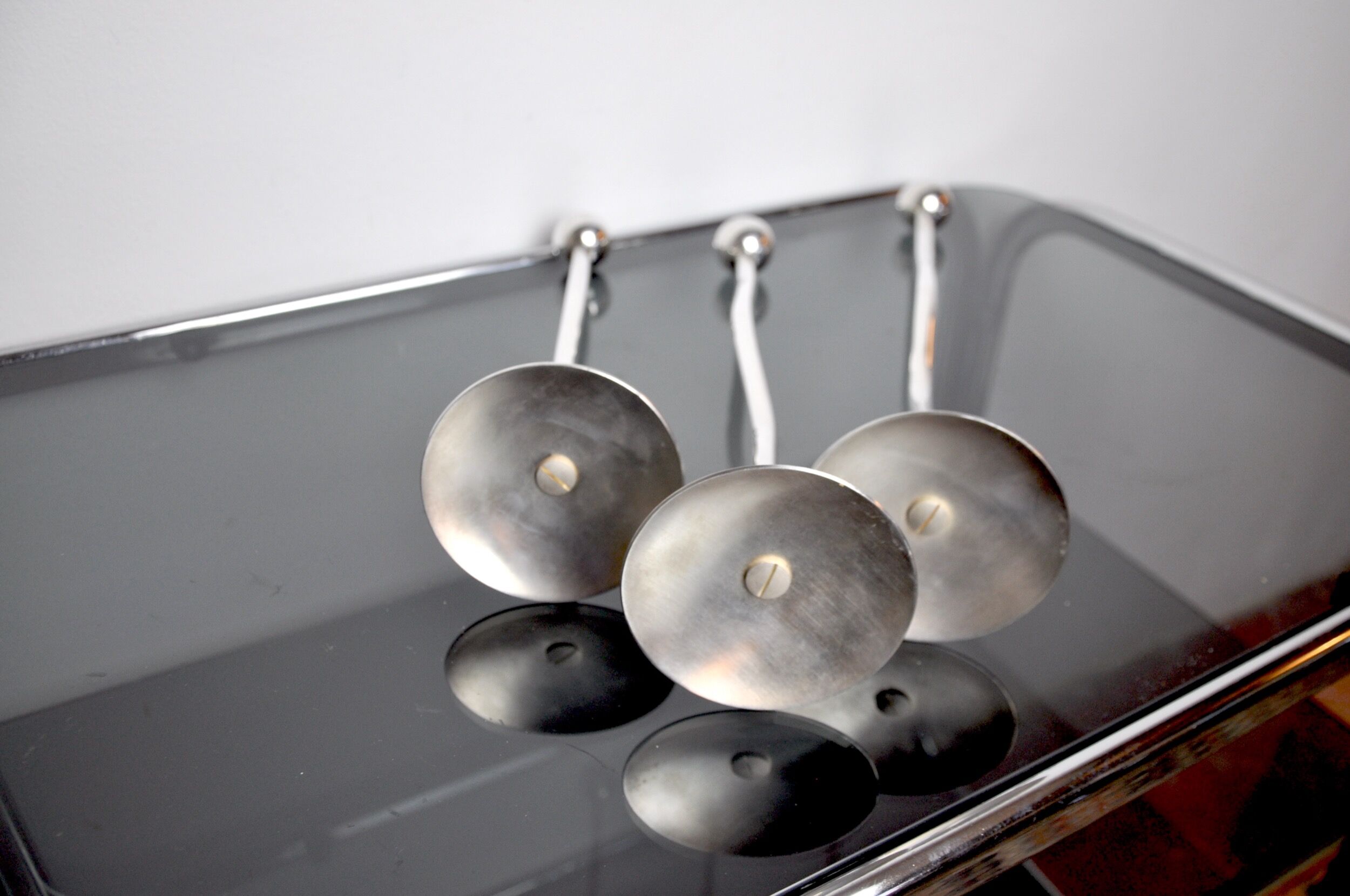 Trio of silver metal candle holders by Mesa, Italy, 1980