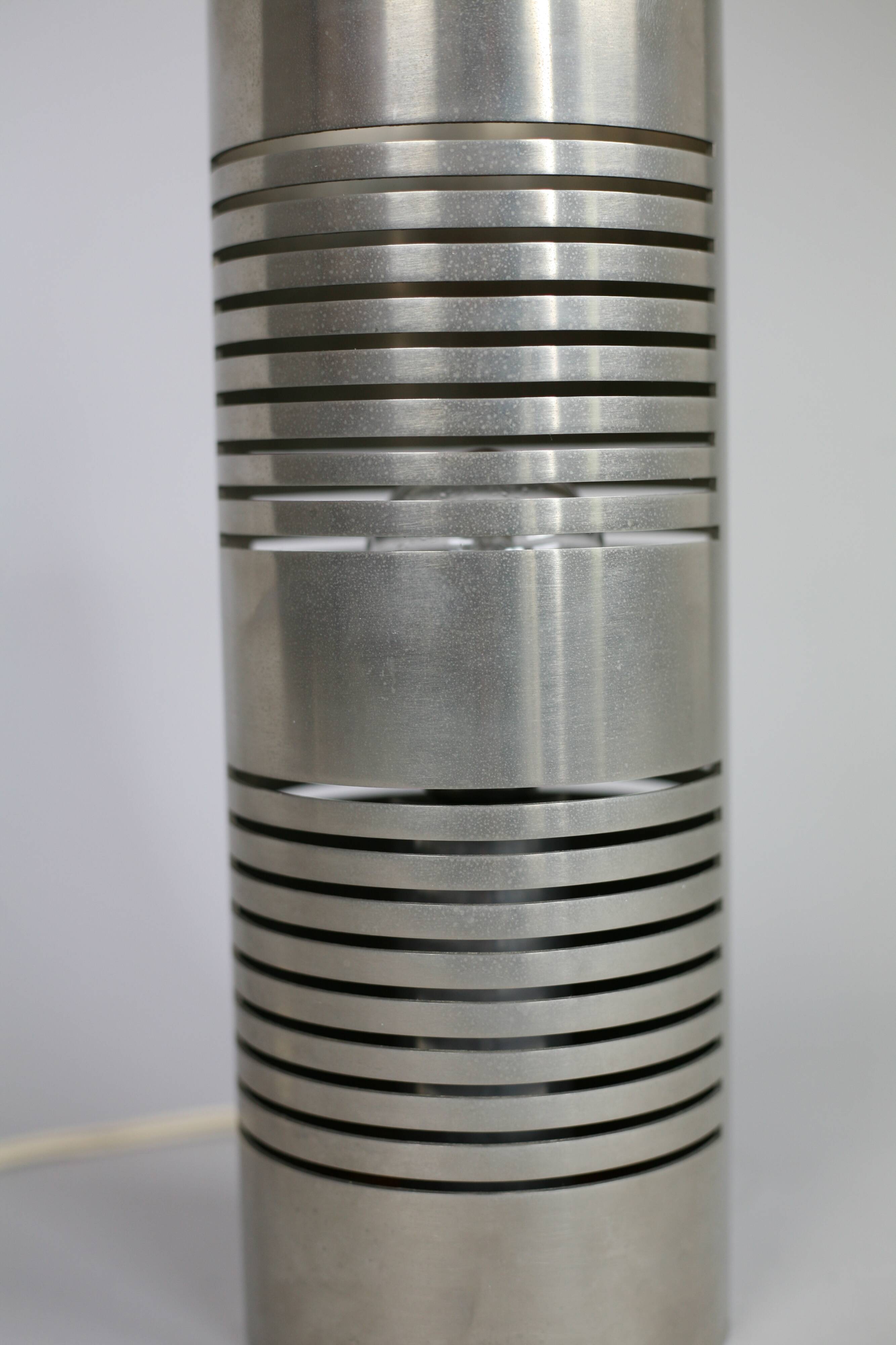 Table lamp cylindrical steel openwork modernist Italy early 70s