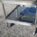 Rolling service silver metal and bluish glass
