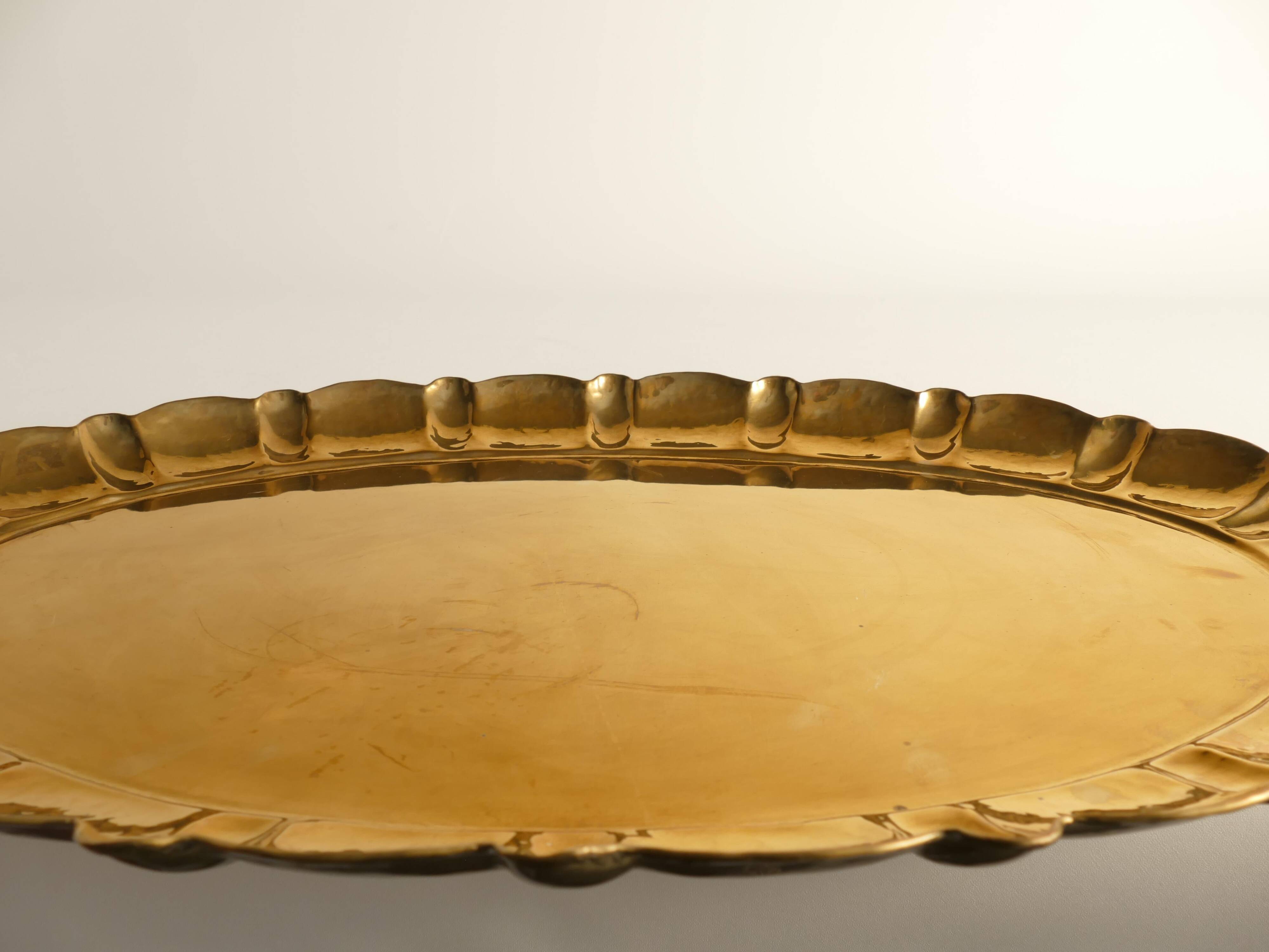 Hollywood Regency Large Oval Brass Tray by Firma Lars Holmström, Sweden 1940's