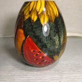 Old ceramic ball vase enamelled drawing fruits interior white vintage