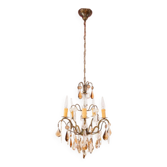Swedish 5-arm chandelier in patinated brass, mid-20th century