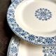 6 flat plates Gien in ironstone, "Arabesques" service, 1880-1930