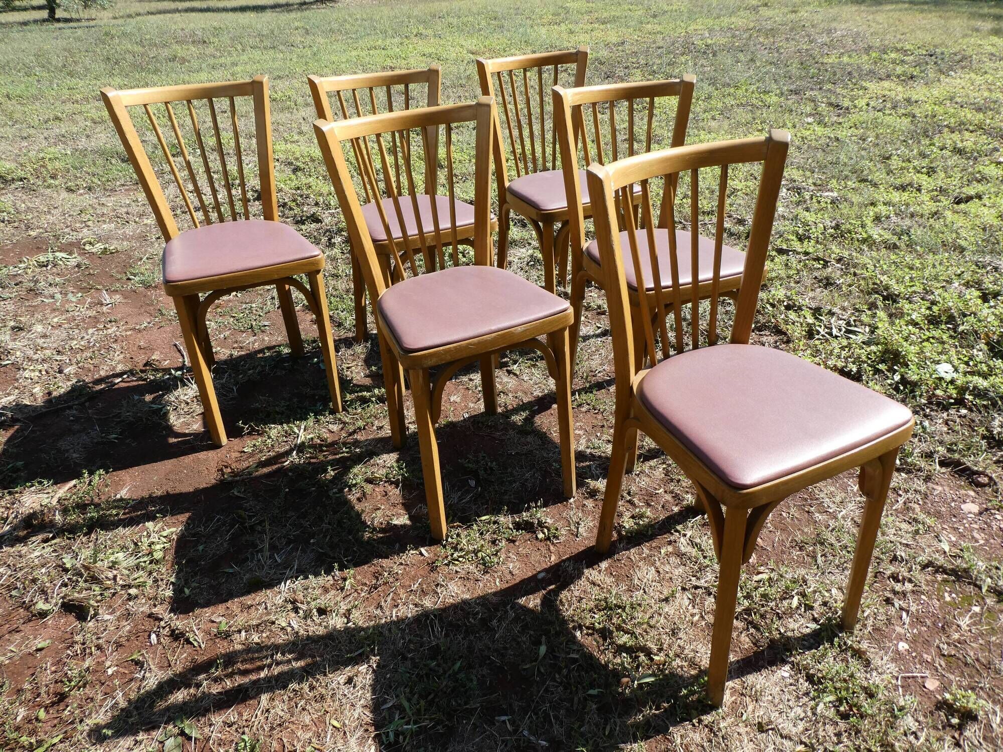 Set of 6 baumann bistro chairs N°12 skaï color "wine lees"