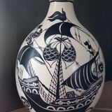 Large Henri Delcourt earthenware lamp base