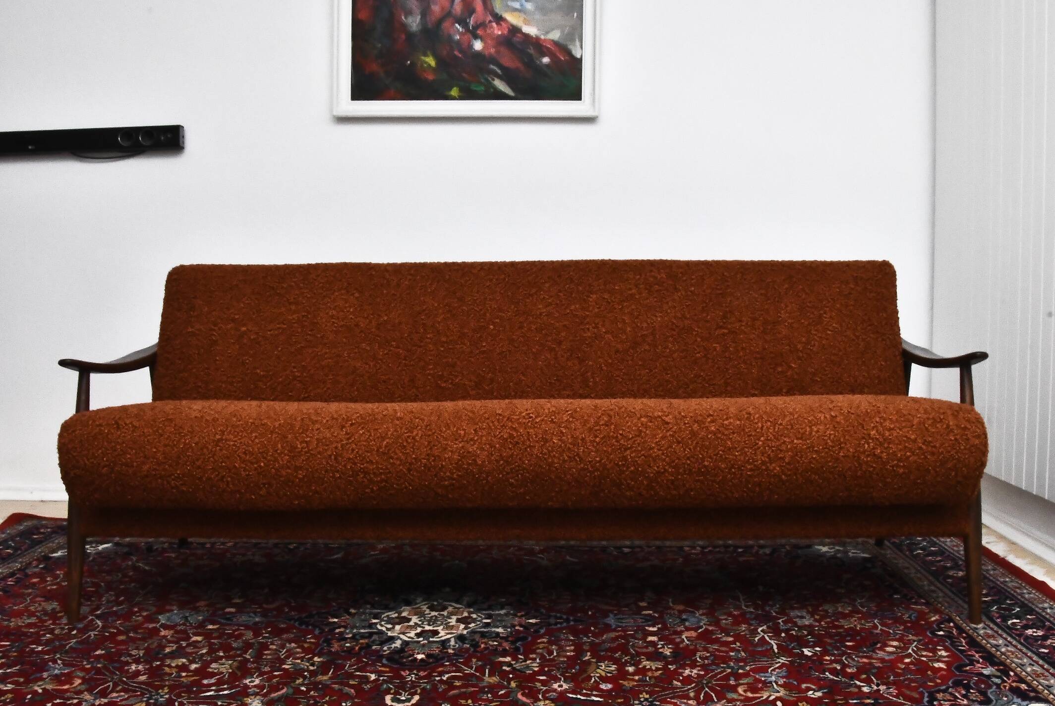 Scandinavian-style folding sofa in brown boucle fabric, 1960s