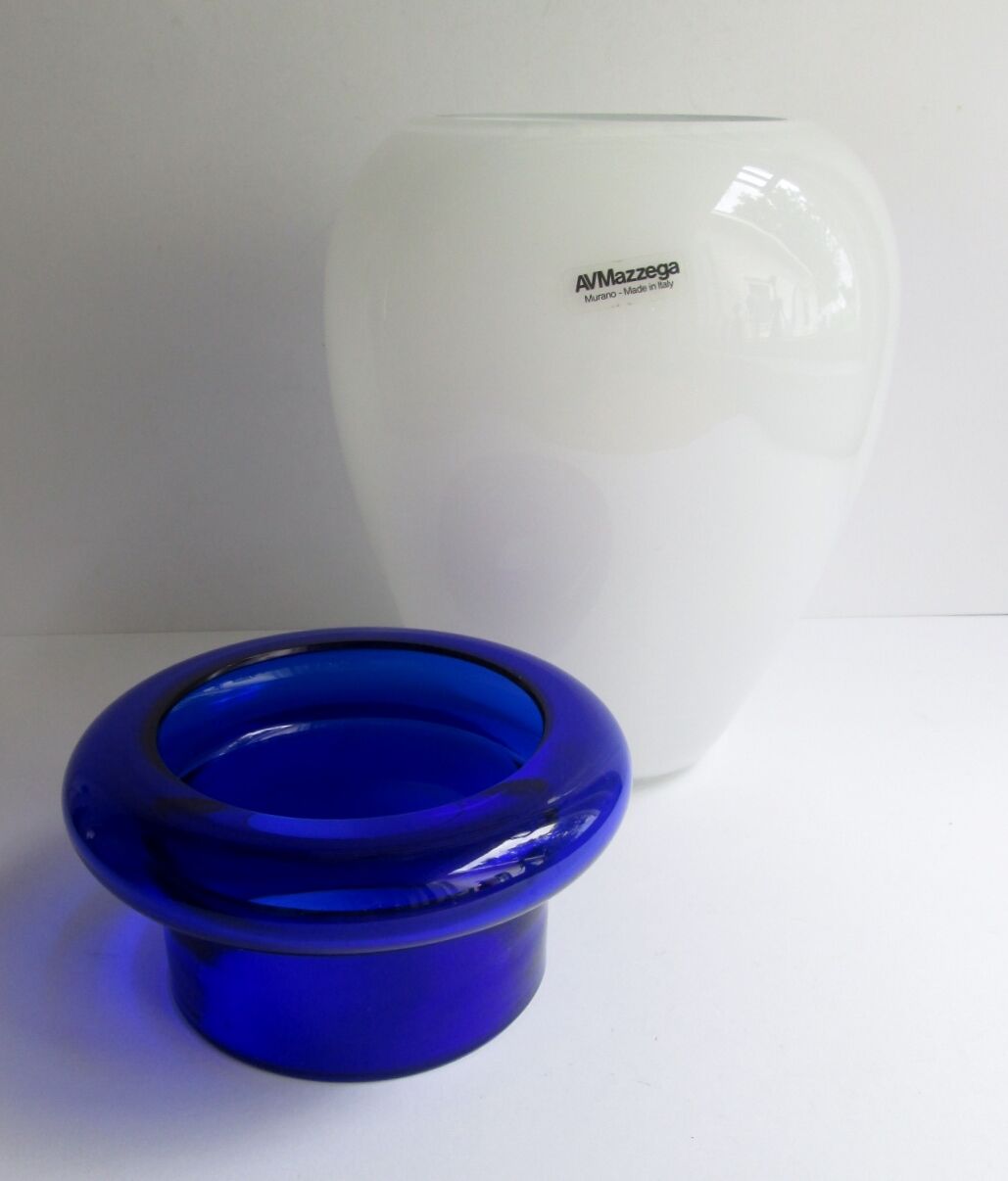 Murano glass vase Carlo Nason Mazzega handle higher cobalt