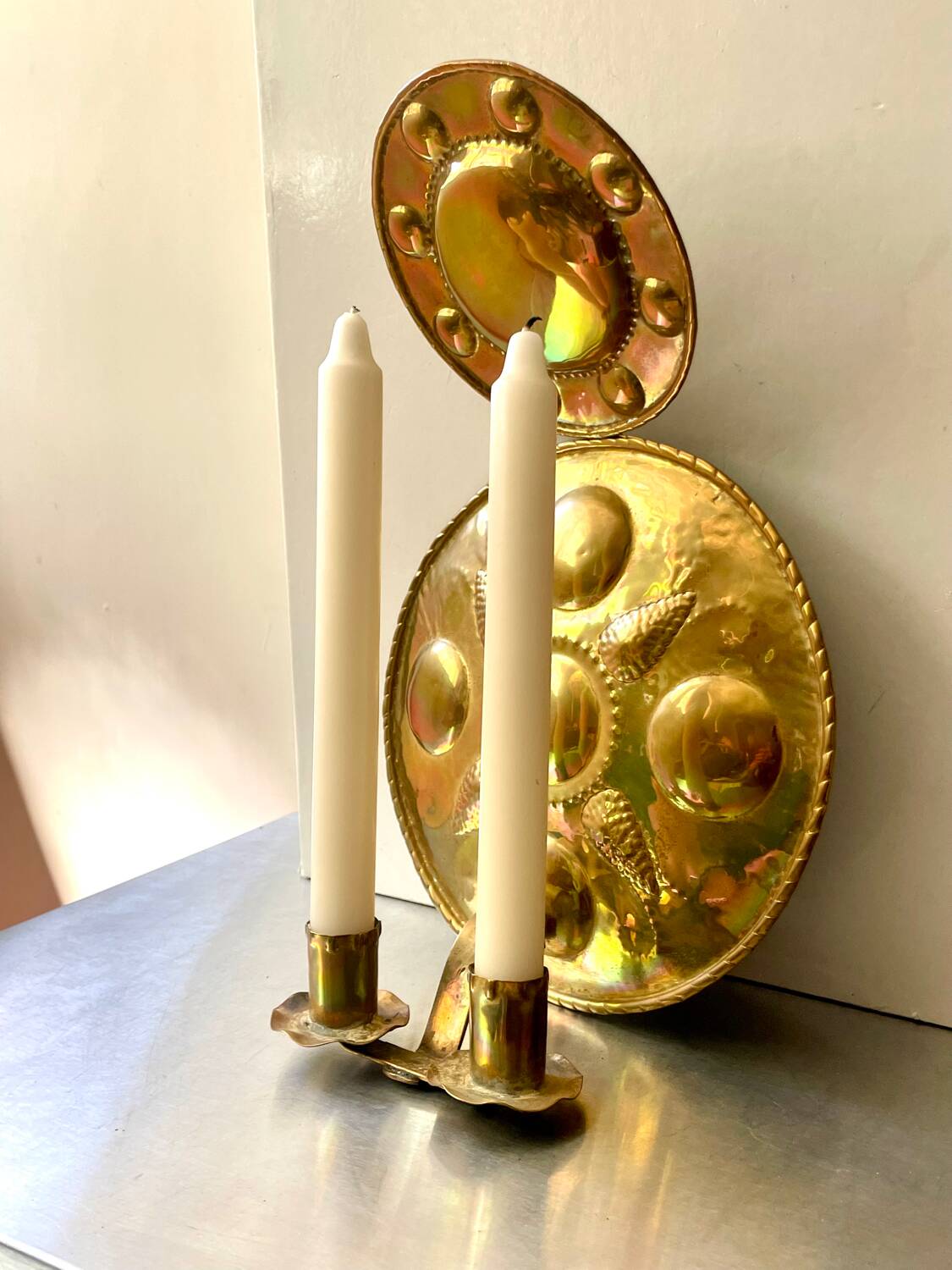 Large Antique  Brass Wall Candle holder  Sconce  height 35 cm