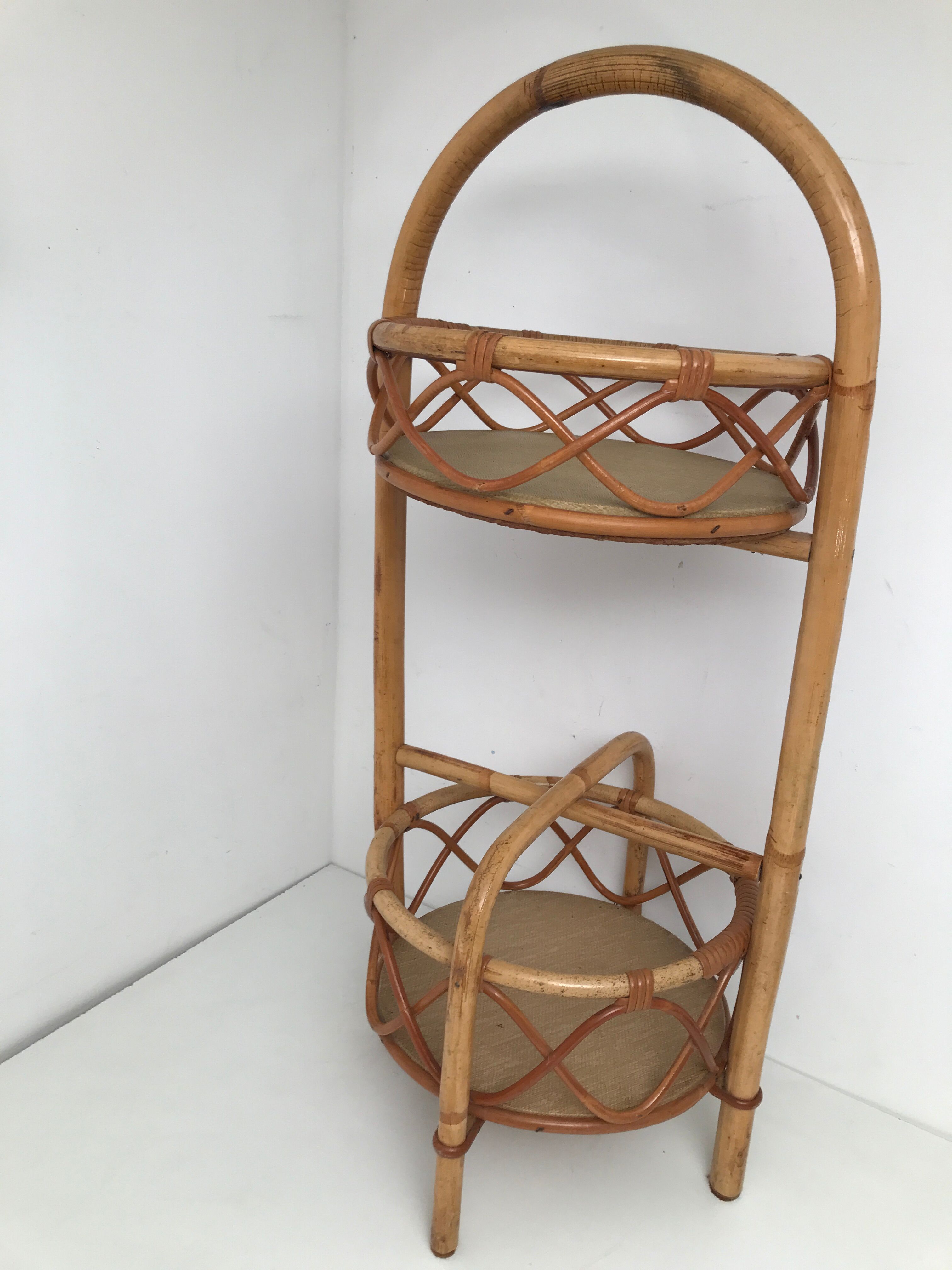 Desserte bar ronde en rotin osier vintage 1960