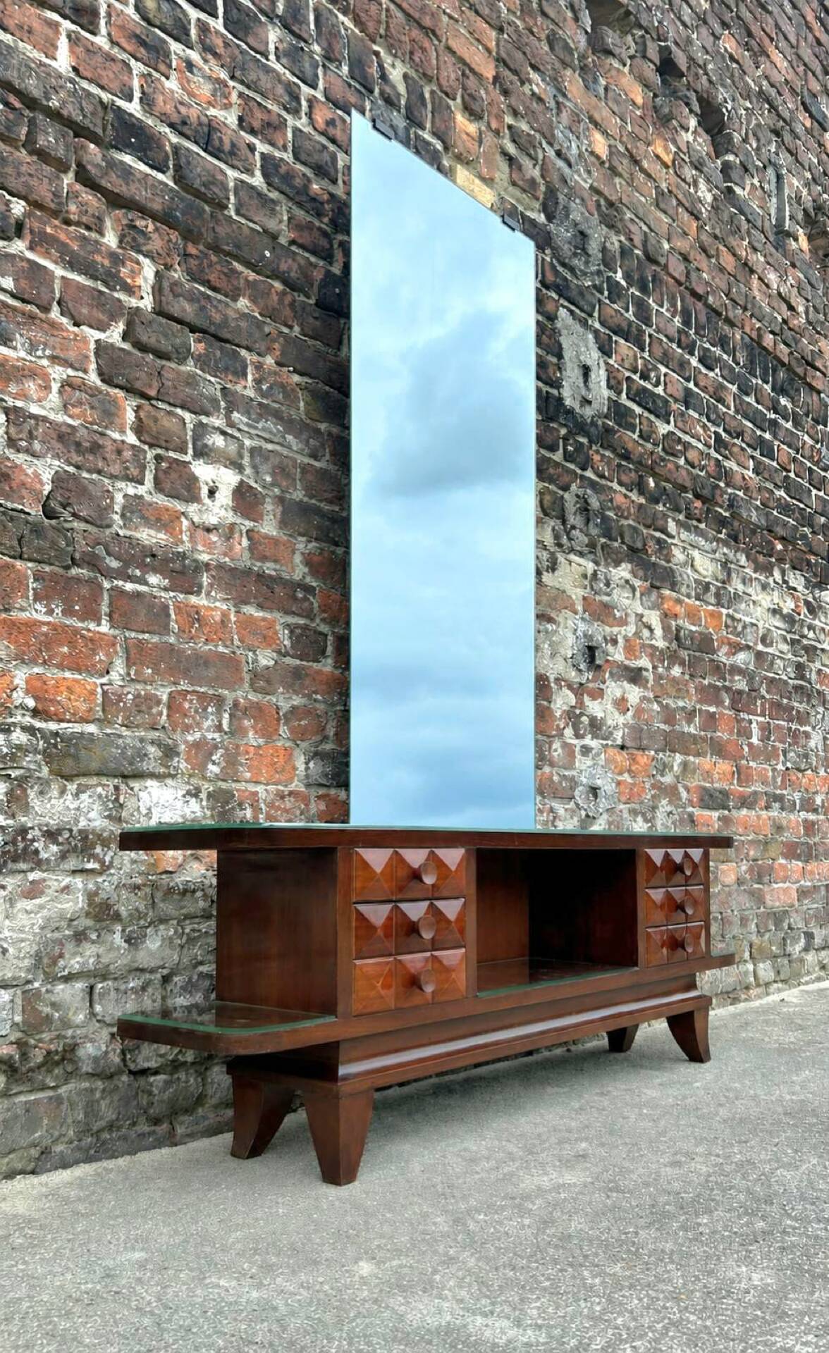 Art Deco mahogany console table, vintage entrance furniture.