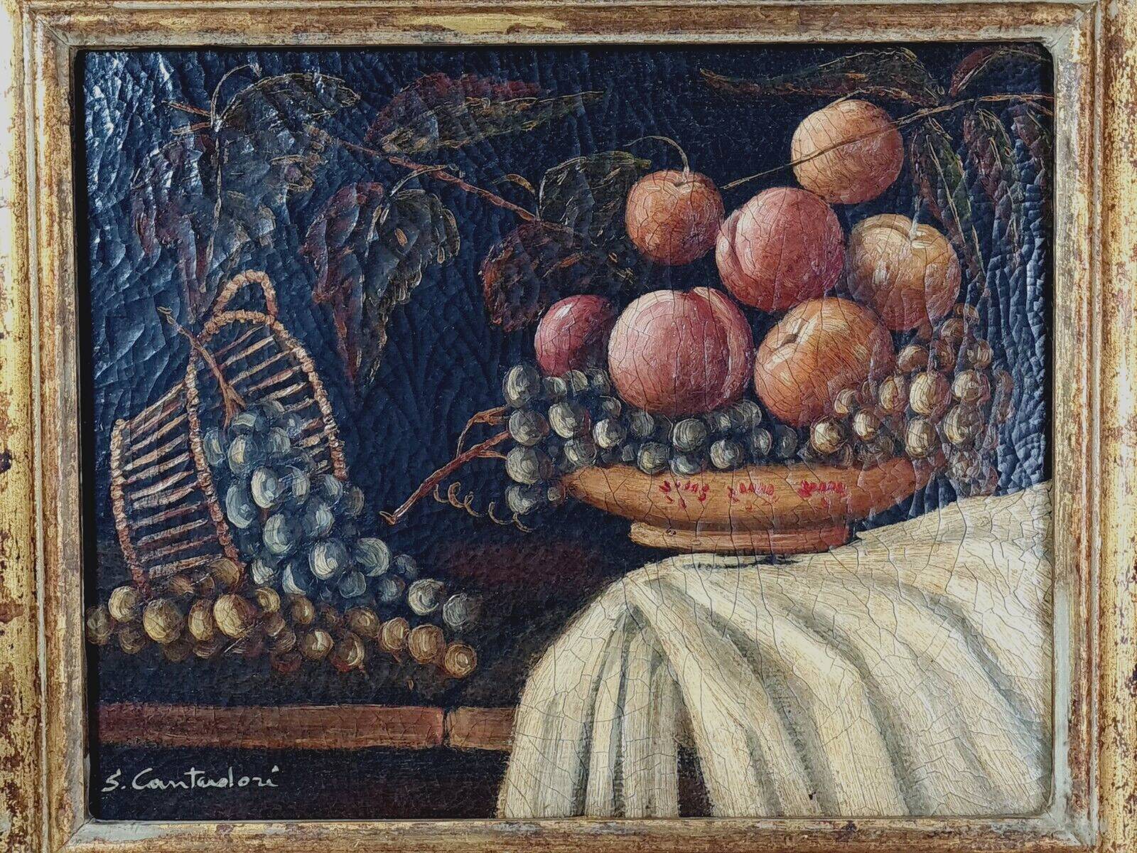 Still life with fruits nineteenth century signed frame wood gold leaf