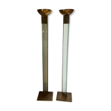 Paire de grands lampadaires en verre et laiton années 70