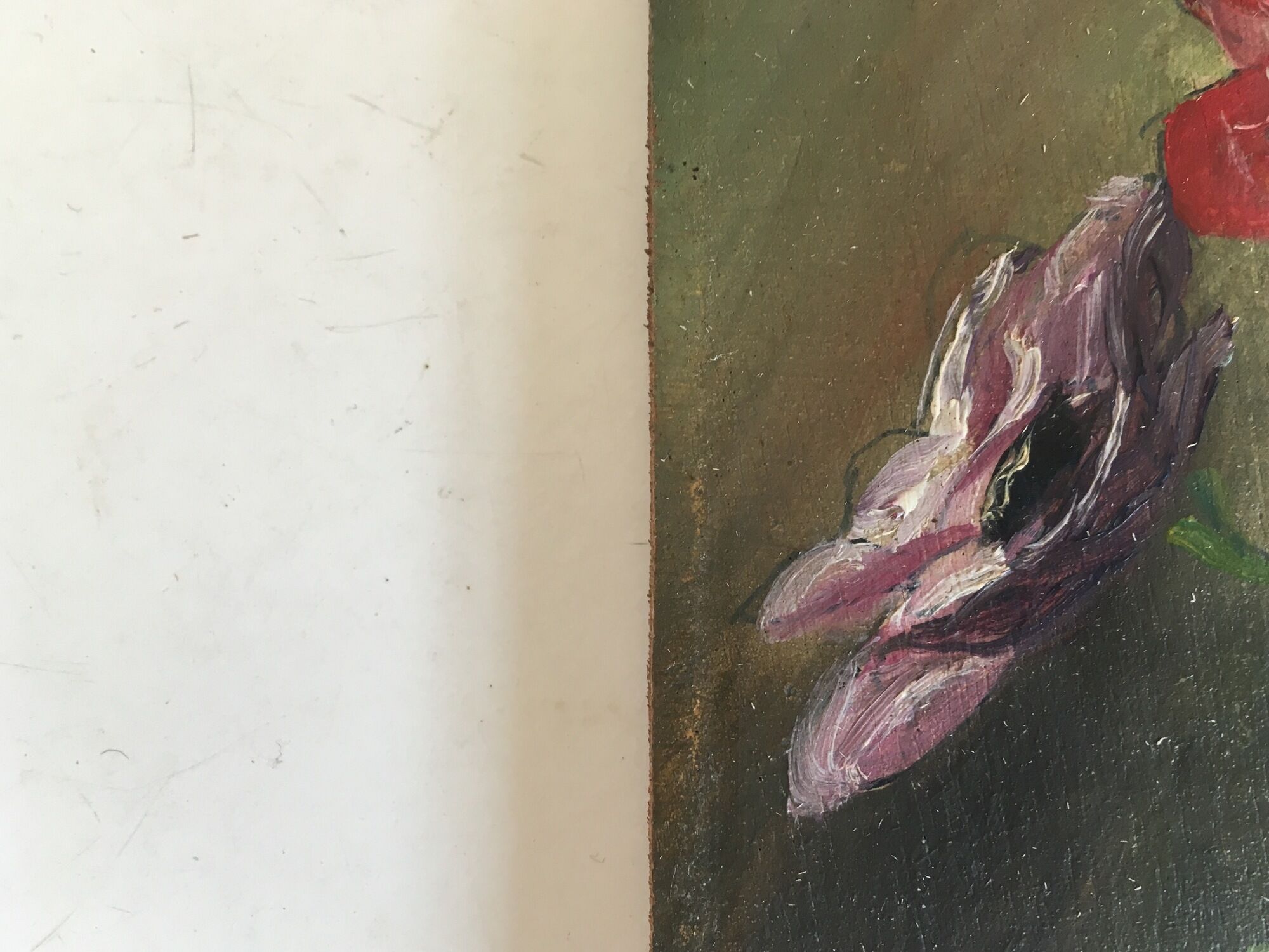 Oil on wood vase of flowers anemones 60s