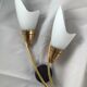 Pair of 60's gilded appliques 2 white conical lights