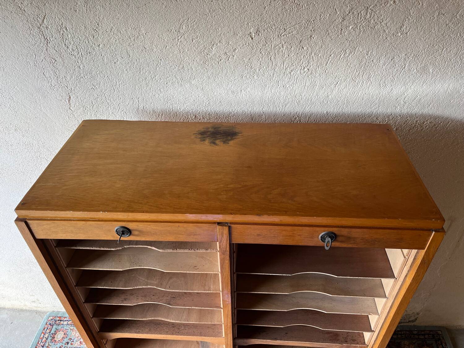 Vintage 70s double curtain filing cabinet