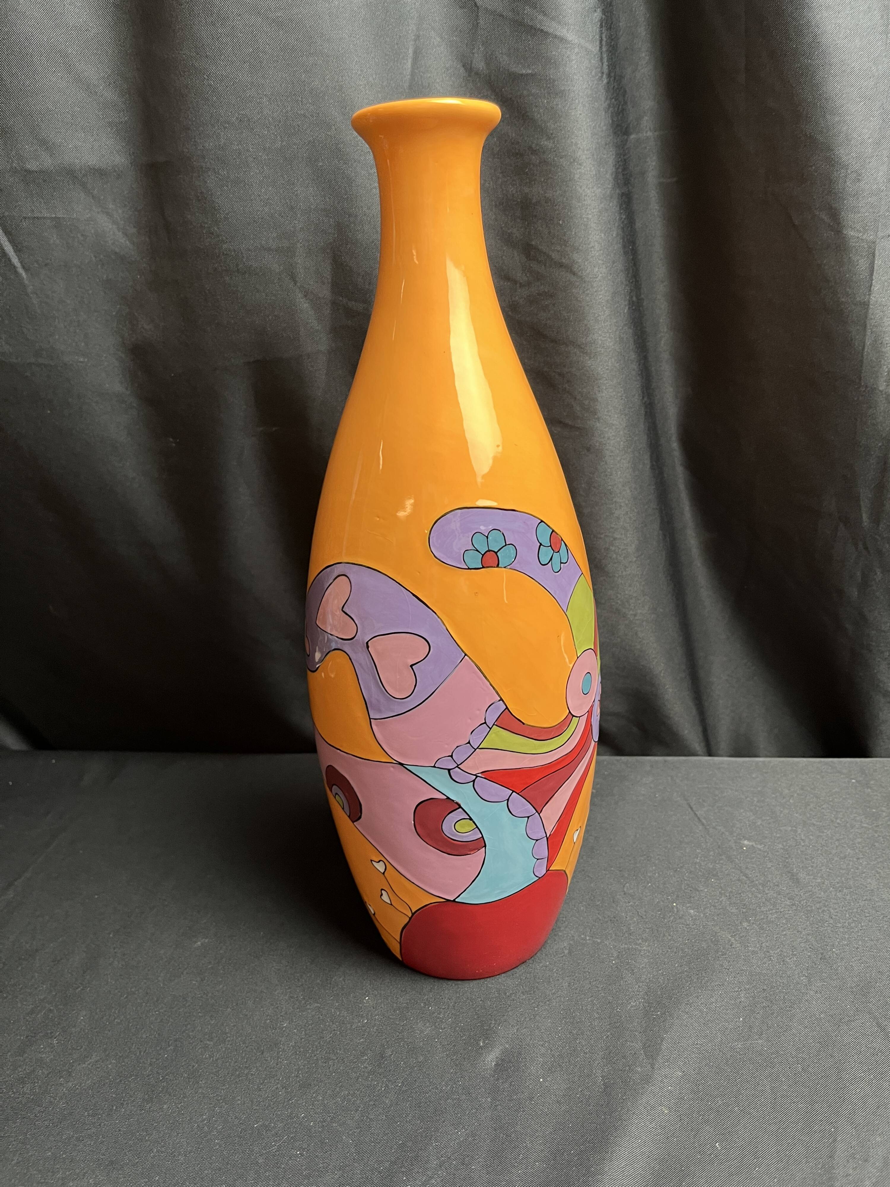 Vintage vase the Lady of Hearts hand-painted 20th century