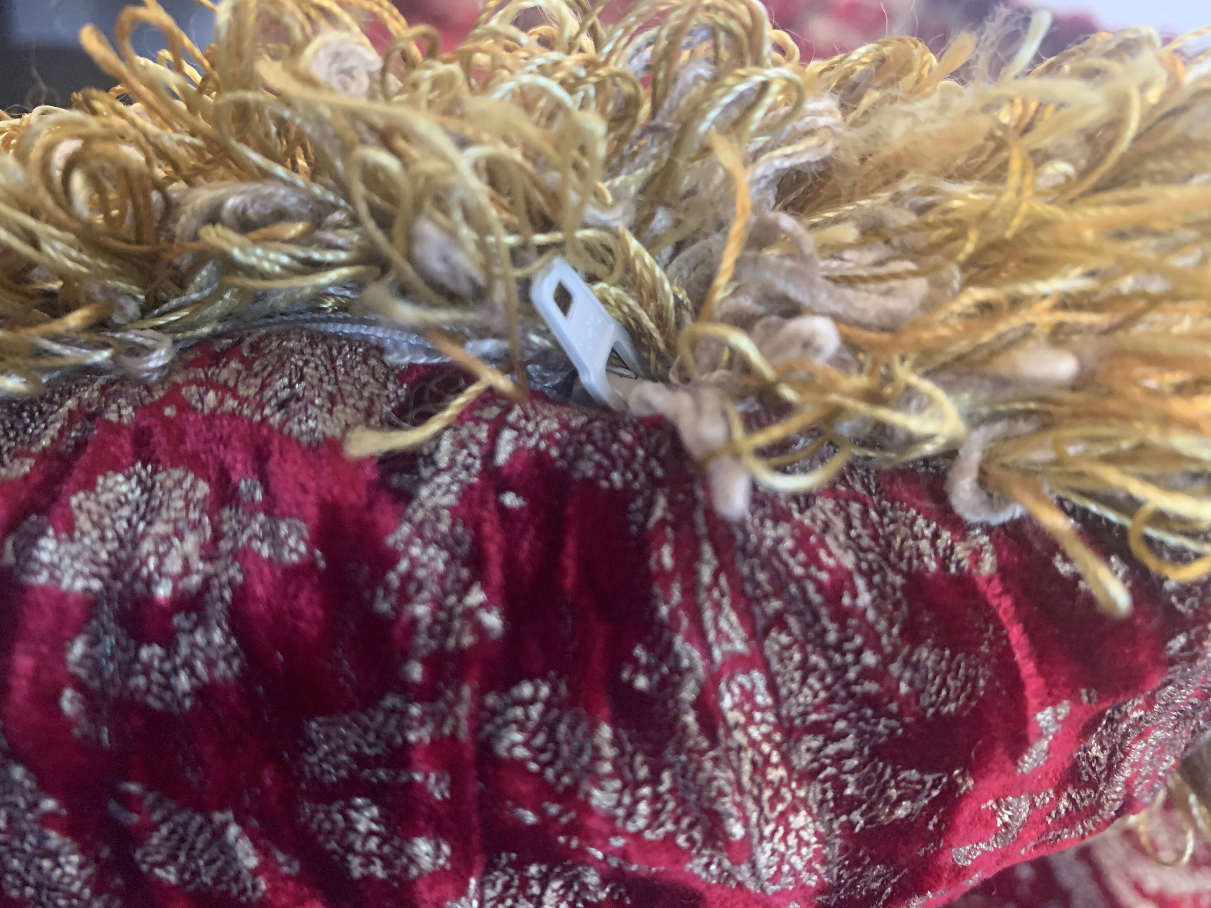 Round Velvet Cushion in Red and Gold