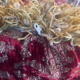 Round Velvet Cushion in Red and Gold