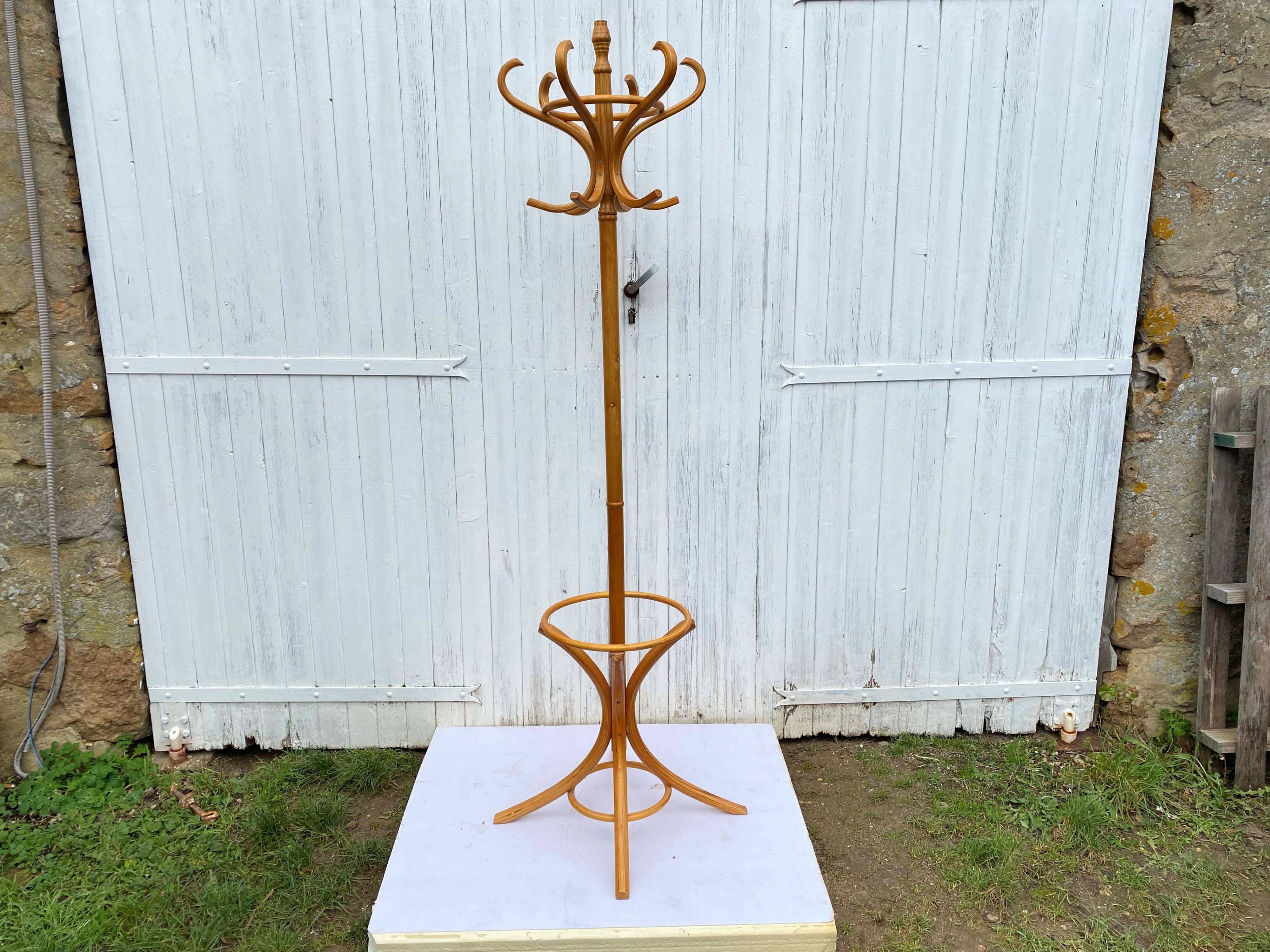Baumann bistro style 1960 curved light wood parrot coat rack