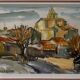 Watercolor Painting MOURIER Marguerite (1910-1987) "the village church" + frame