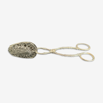 Pince à asperge ciseaux ancienne métal argenté décor d'une tour - France