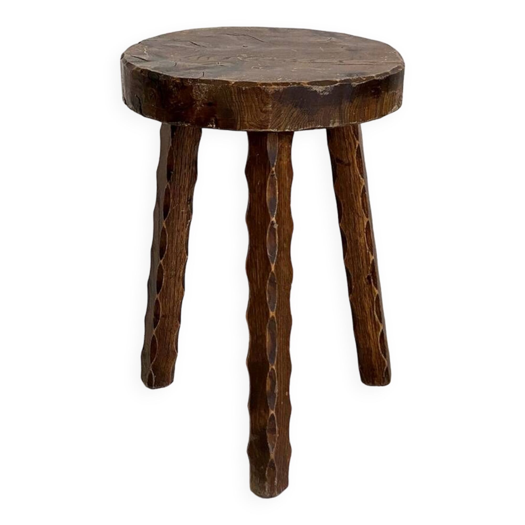 Tripod brutalist solid wood foot stool