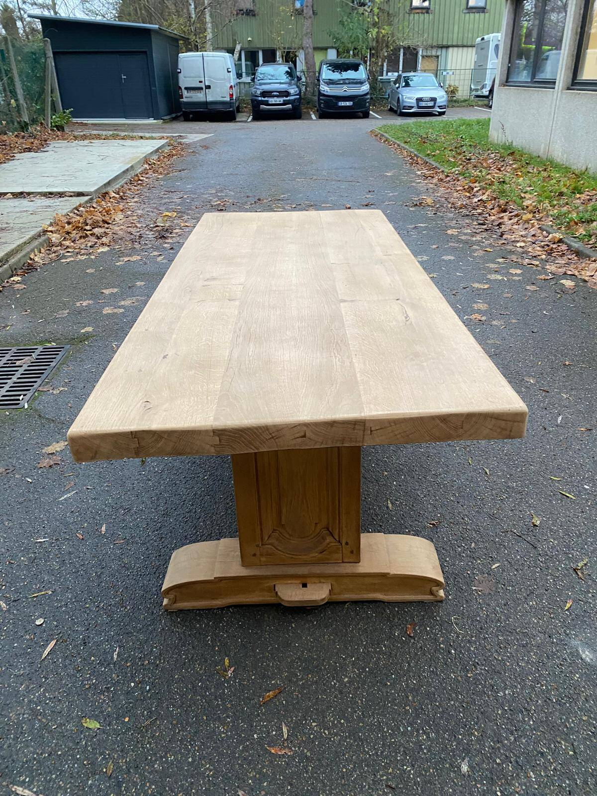 Restored 19th century solid oak monastery dining table, 215cm