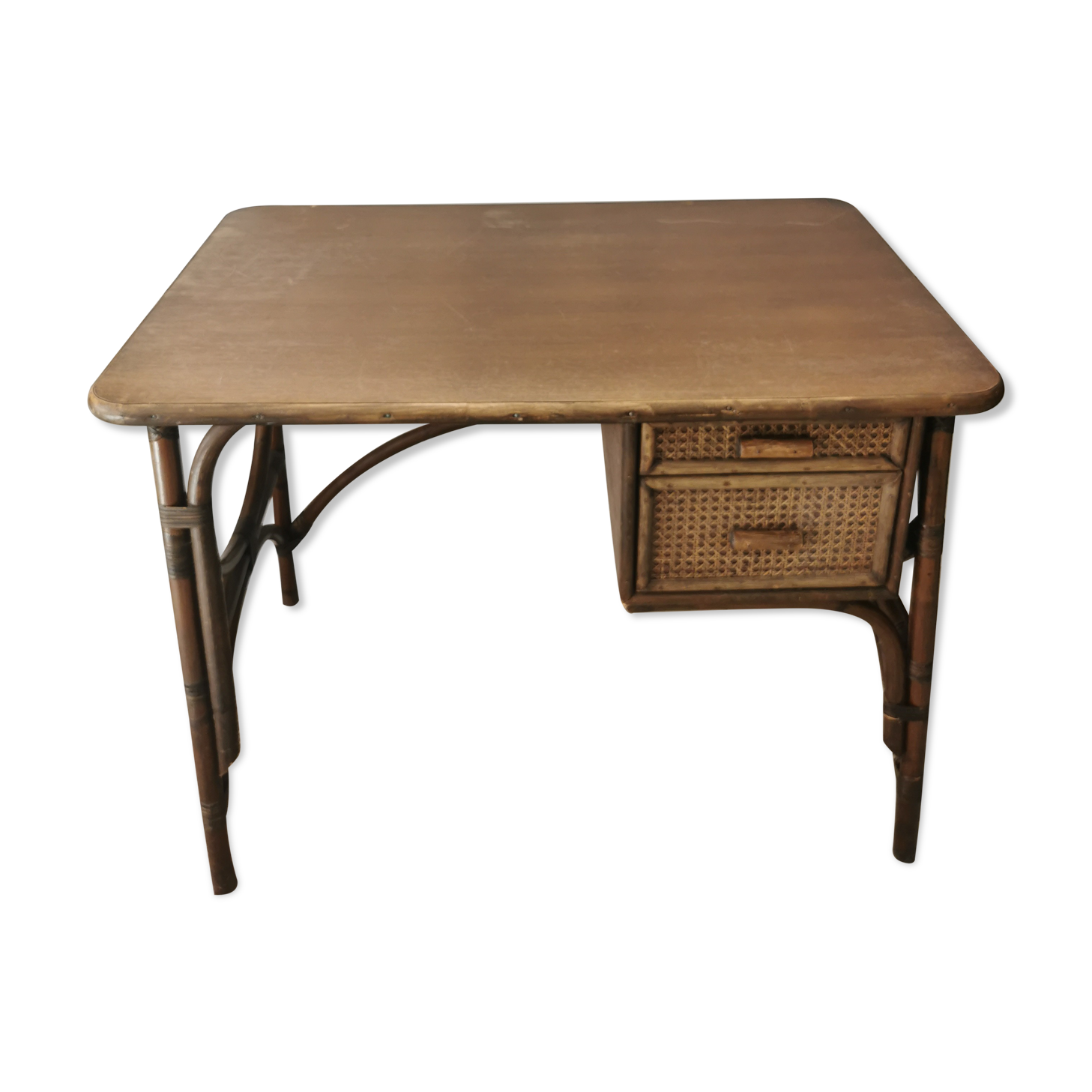 Rattan desk and vintage canning
