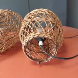 Pair of vintage rattan lamp