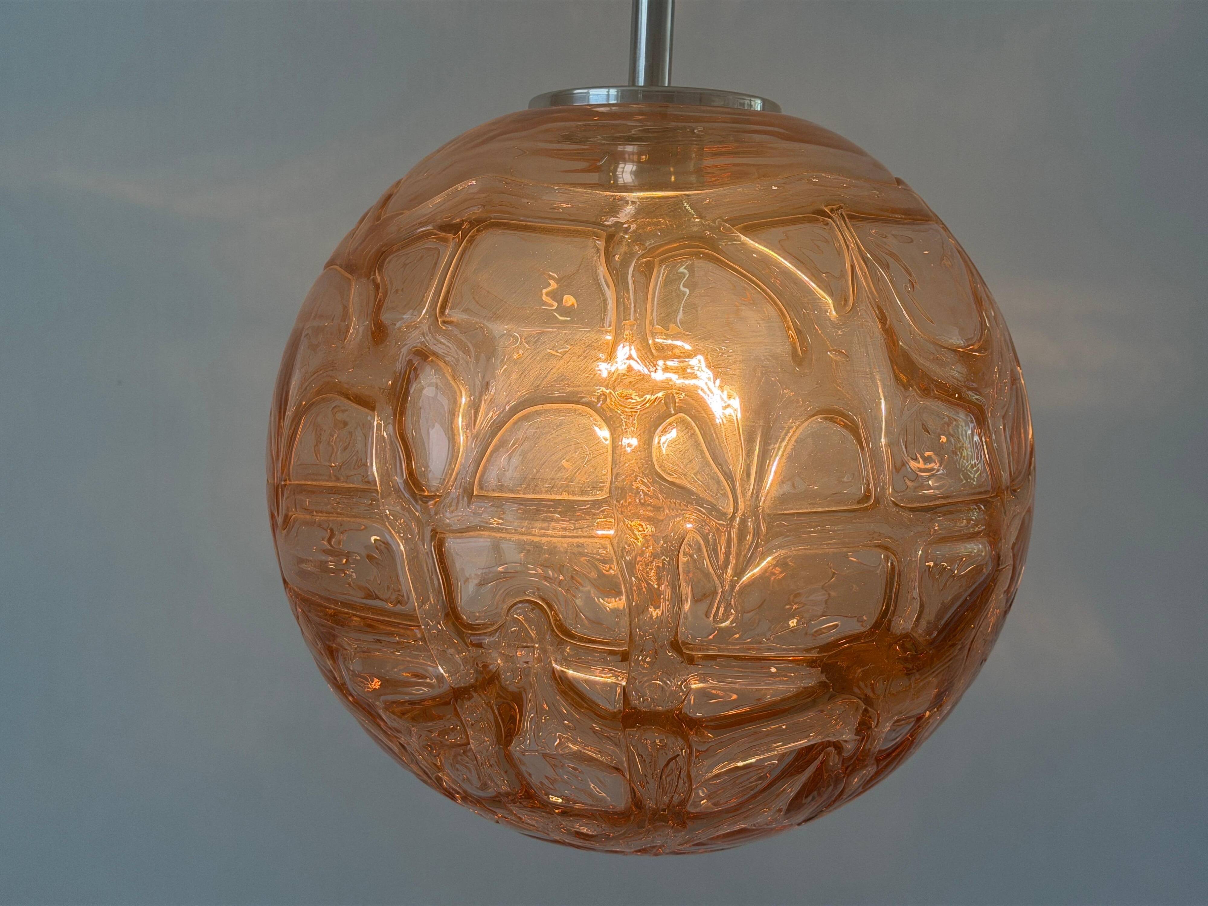 Pink pendant lamp made of hand-blown glass by Doria Leuchten, 1960s Germany.