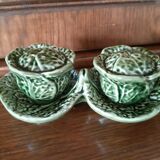 Salt and pepper service on their tray, in the shape of cabbages