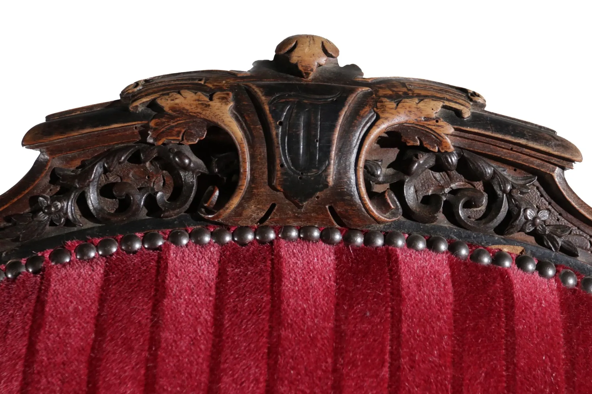 Nineteenth-century French carved chair with red velvet