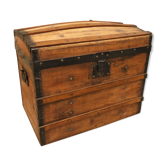 Ancienne malle de voyage, coffre bombé bois