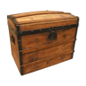 Ancient travel trunk, bulging wooden chest