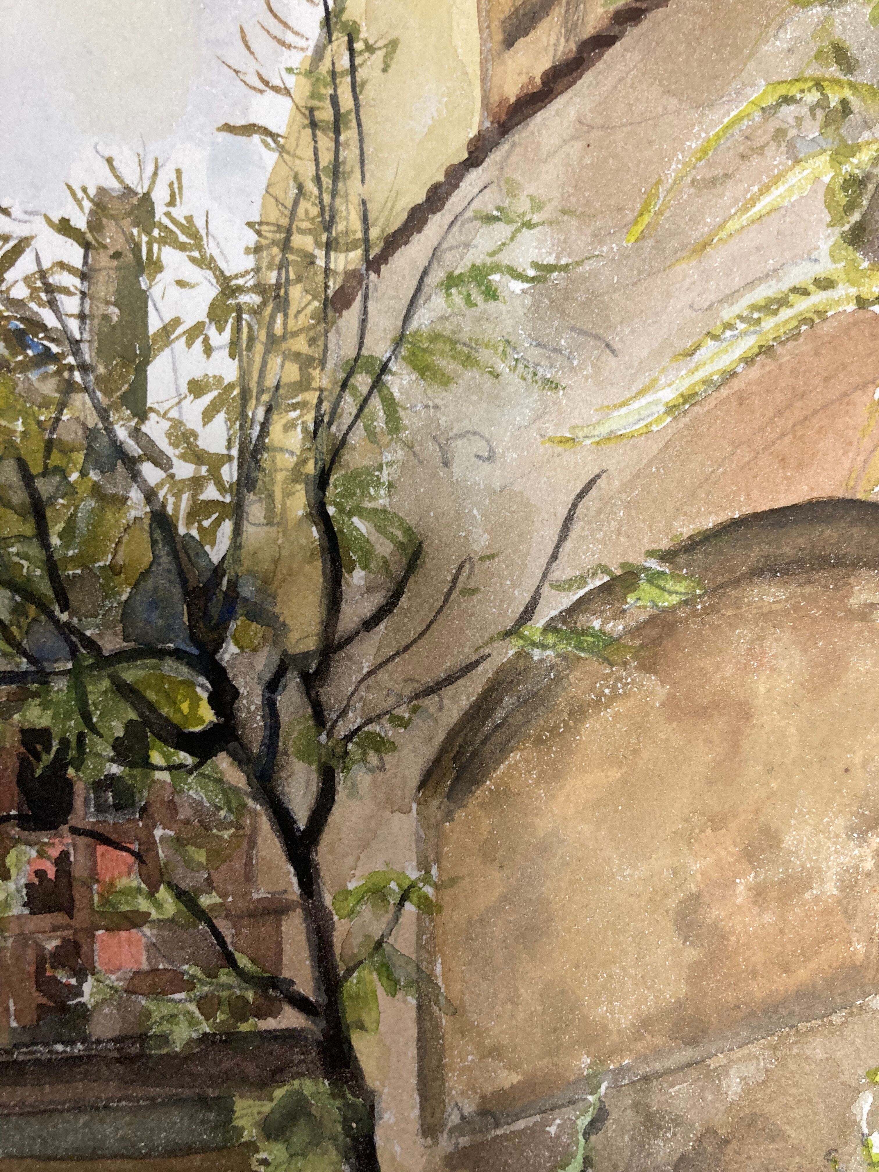 Watercolor vintage village view