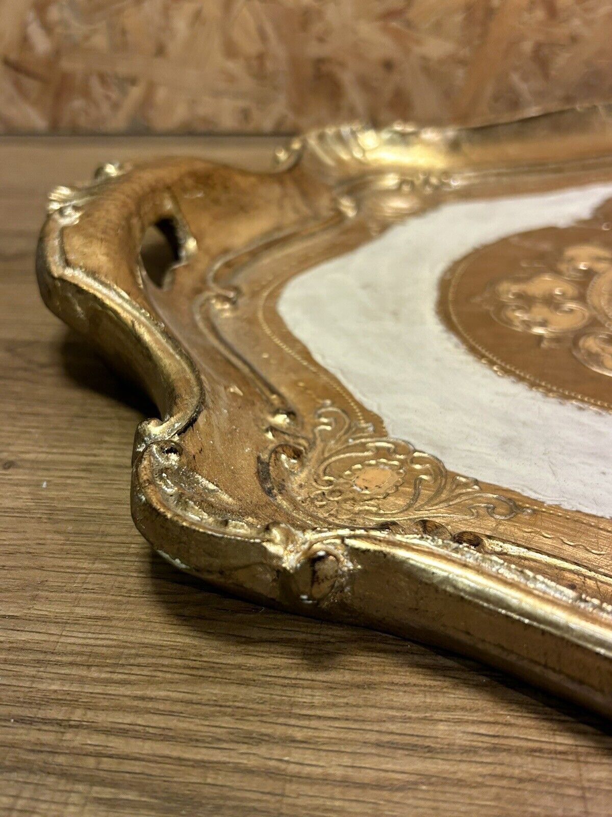 Old florentine tray painted wood, gilded, vintage 60,70