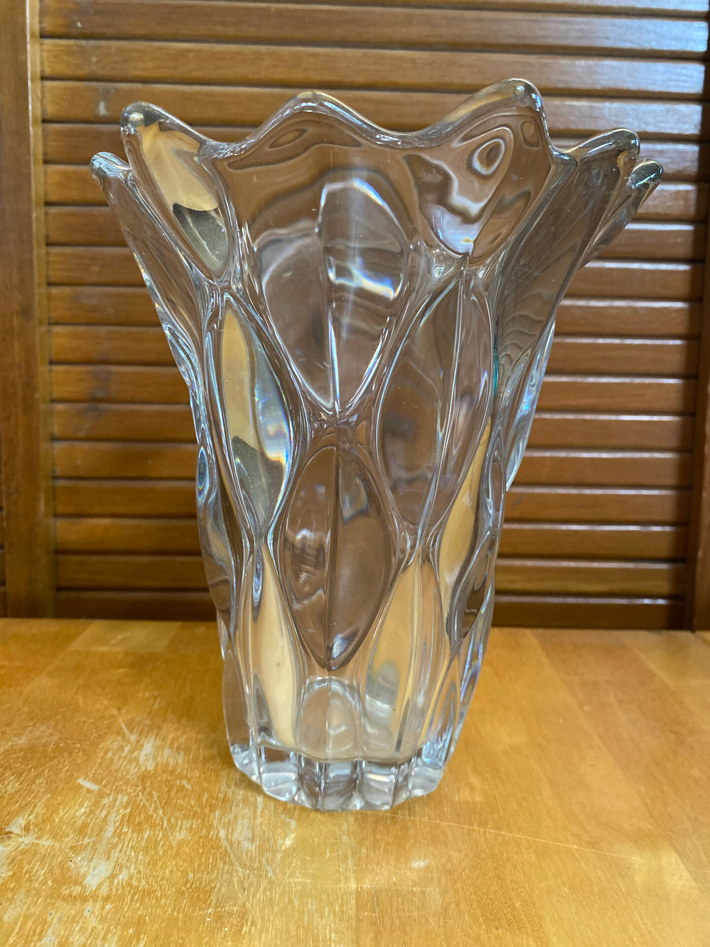 Vintage 1970s Moulded Glass Vase in Corolla Shape with Bubbles