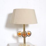 Lampe de table en laiton avec ornements en verre couleur ambre ca  1970