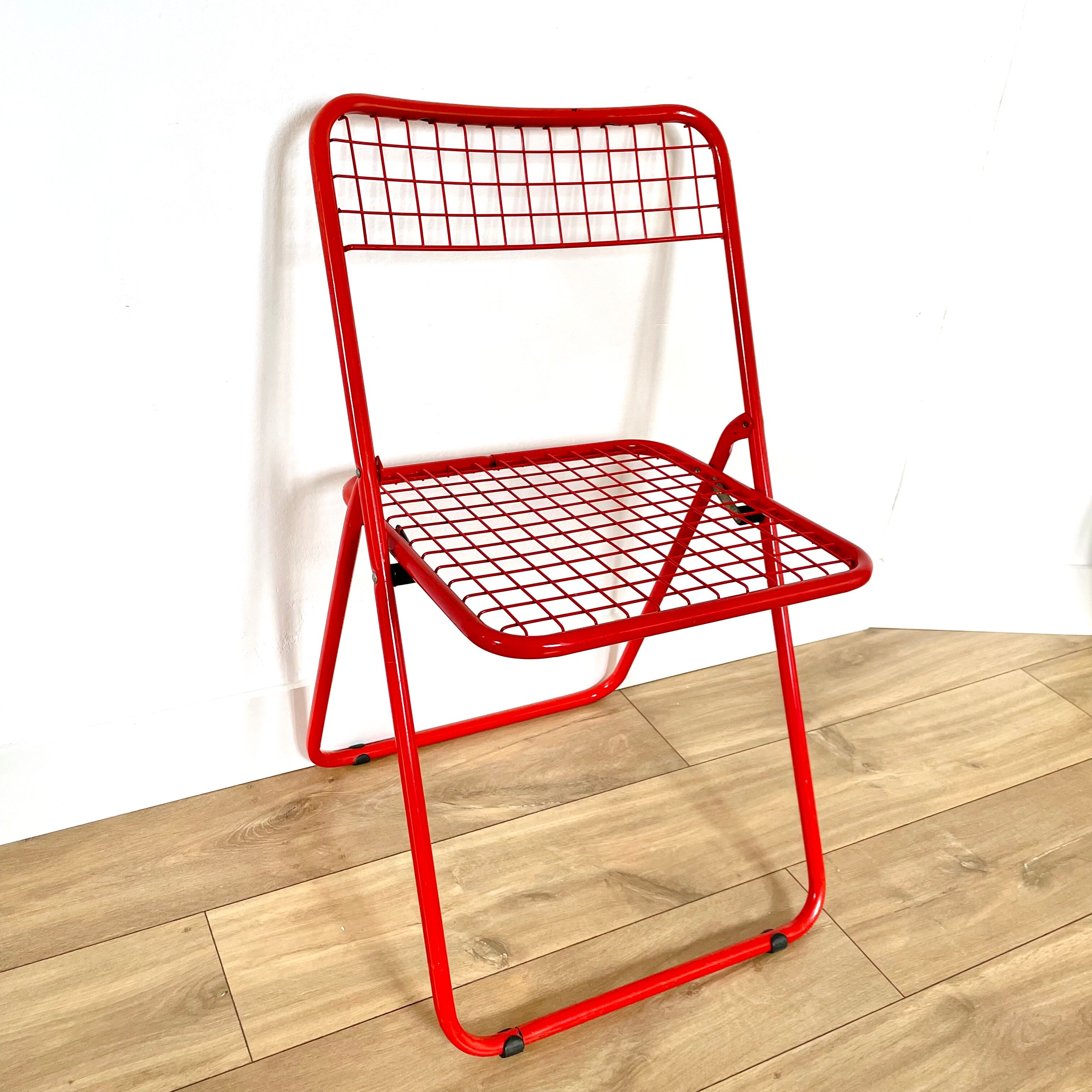 Vintage ikea red metal folding chair