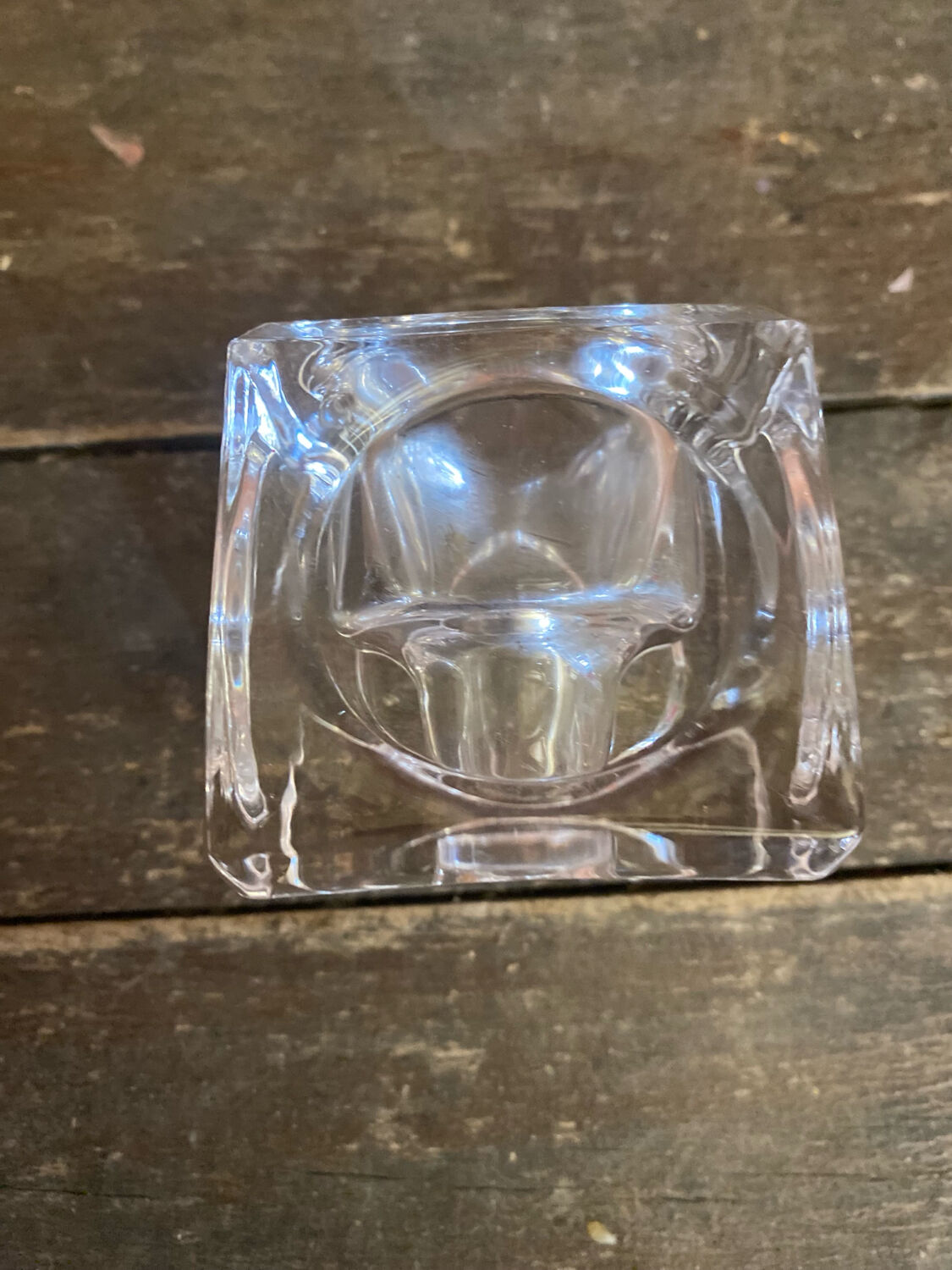 Pair of Modernist Cube Design Candle Holders Moulded Glass 1970s Vintage