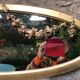 Golden oval mirror with gold leaf 106 x 38 cm