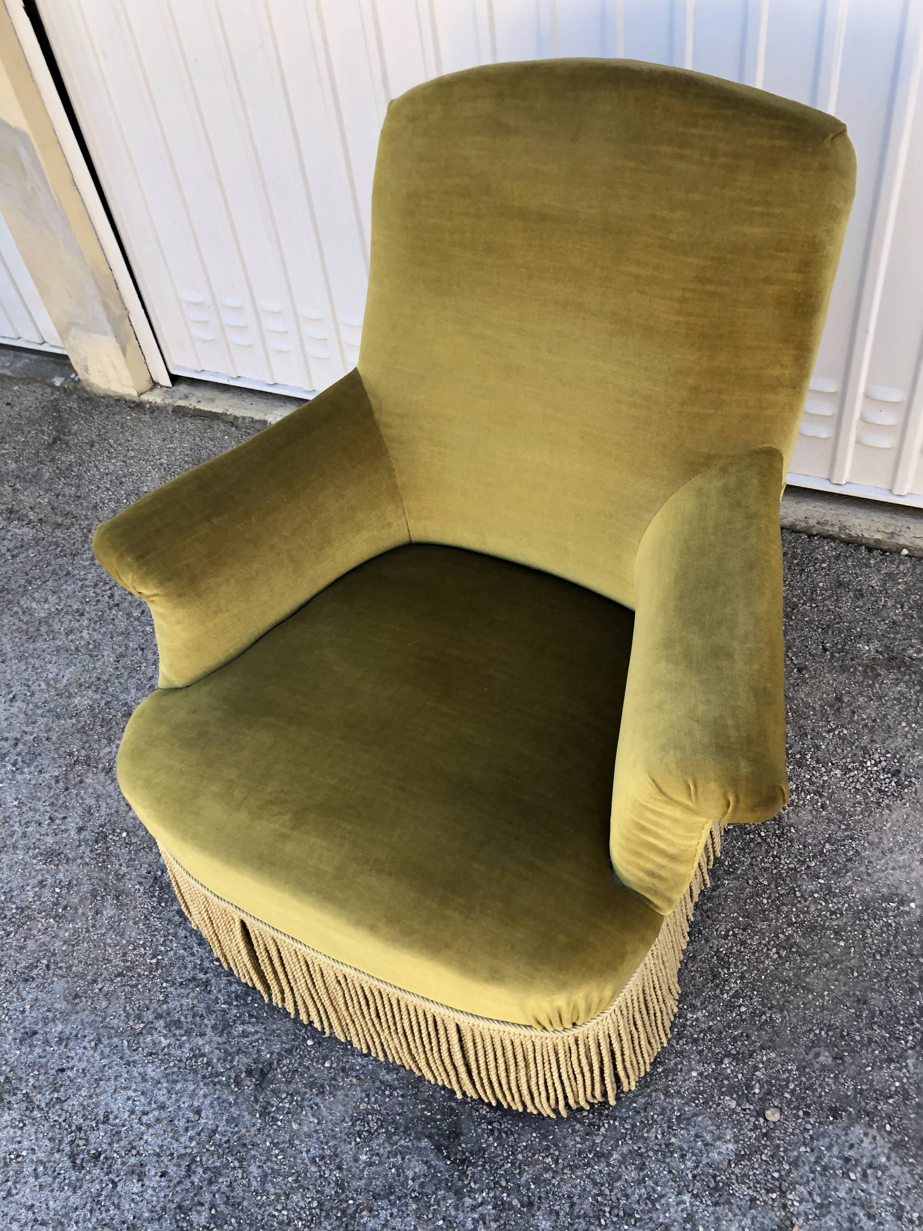 Vintage yellow/green velvet armchair