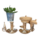 Duo of brass cellar rat candlesticks with extinguisher