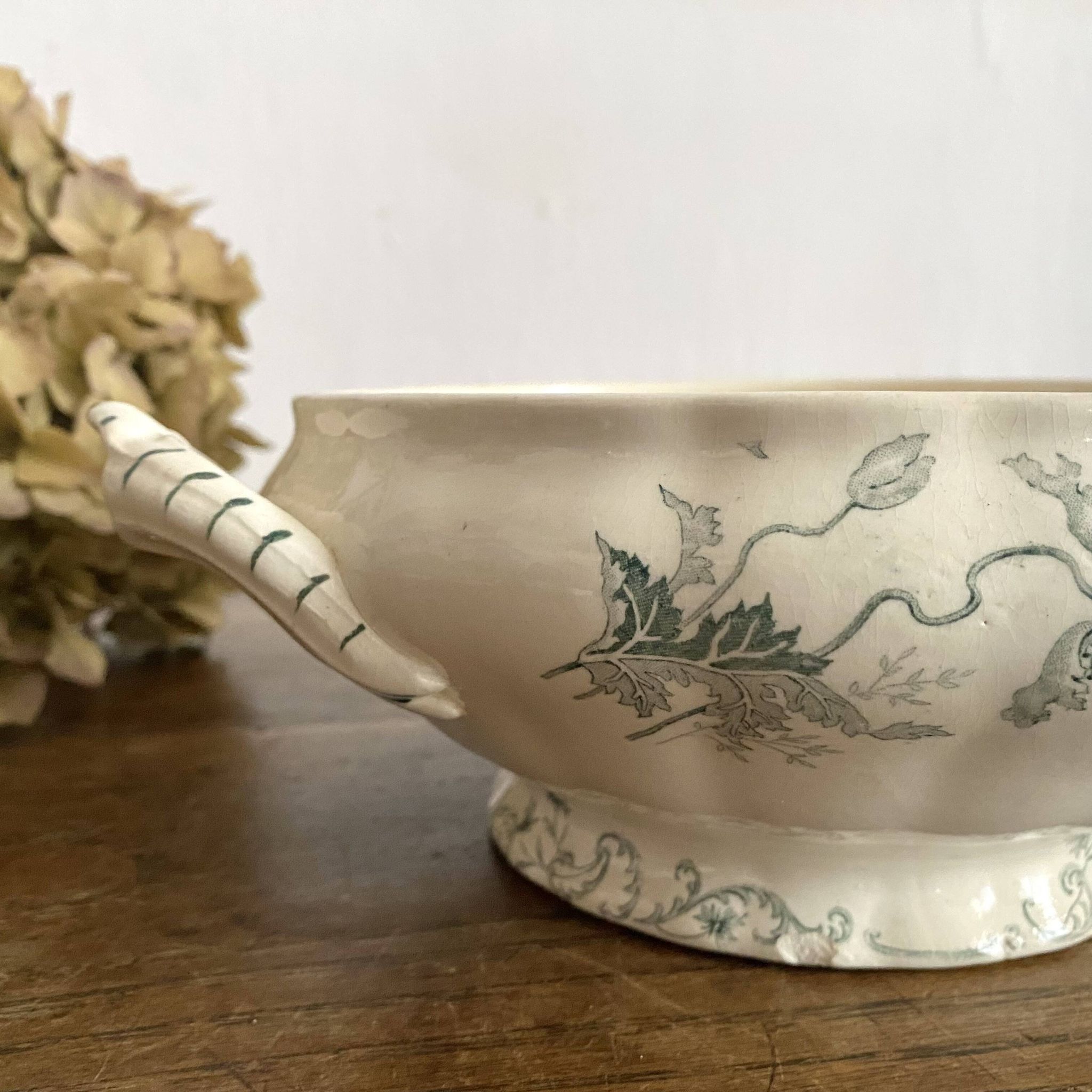 iron earth fruit bowl, old vegetable dish with poppies, Choisy le Roi