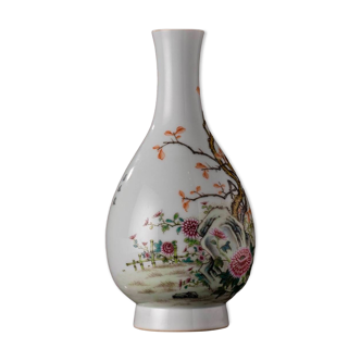 Qing Dynasty Style Famille Rose Porcelain Bird and Flower Vase Guanyin Vase Classic Crafts