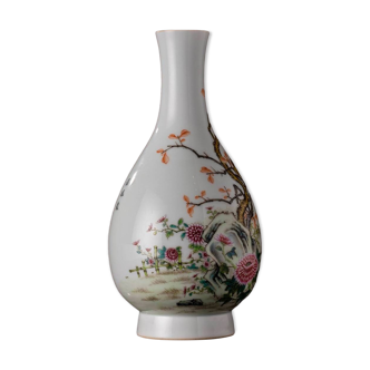 Vase à oiseaux et fleurs en porcelaine Rose de Style dynastie Qing, Vase Guanyin, artisanat classique