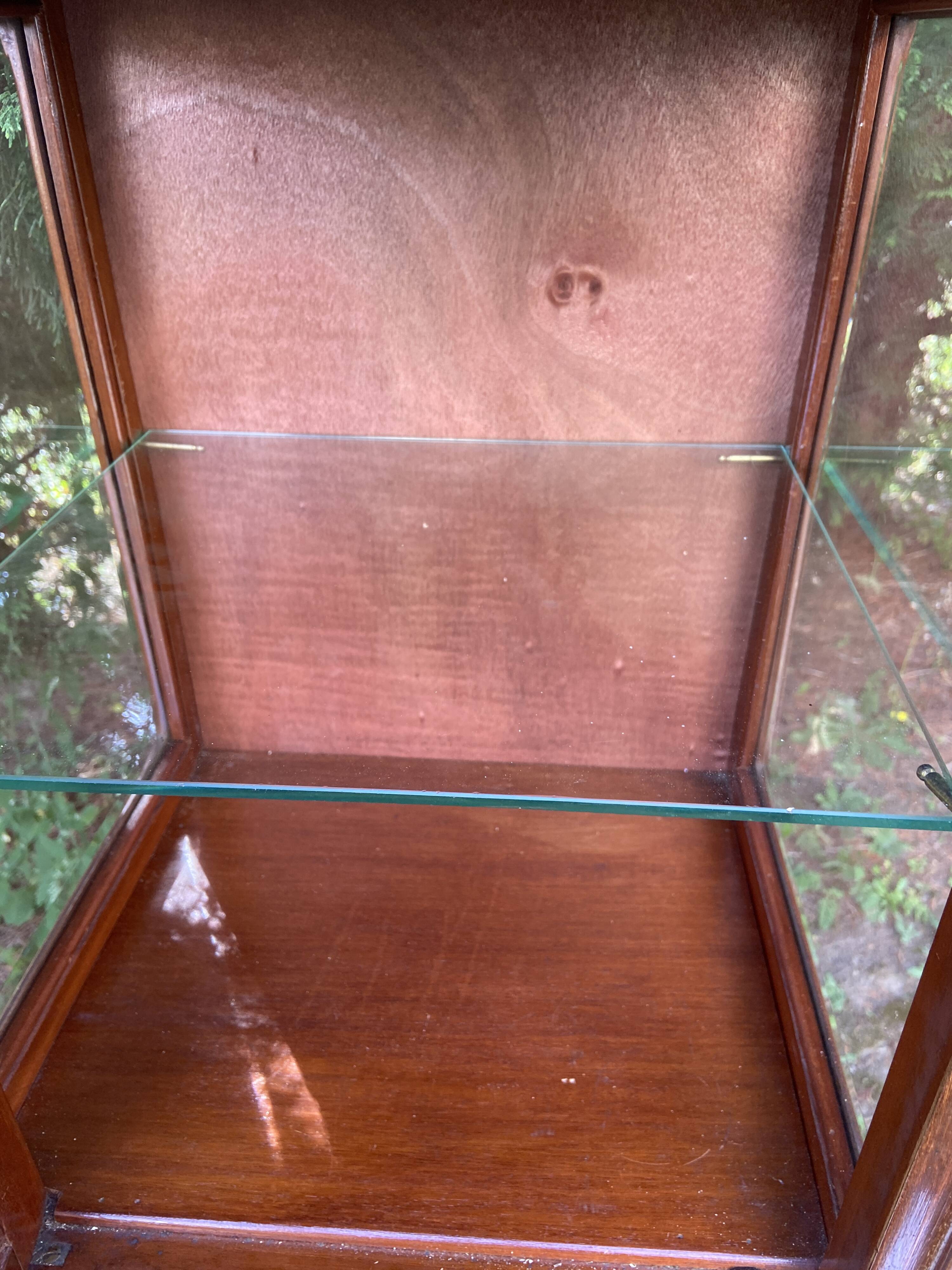 Small 1930s mahogany display cabinet, art deco apothecary cabinet