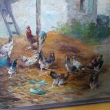Oil painting on canvas Edmond Van Coppenolle (1846-1914) Landscape with chickens