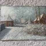 Snowy landscape, oil on panel