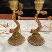 Paire de lampes poissons laiton doré